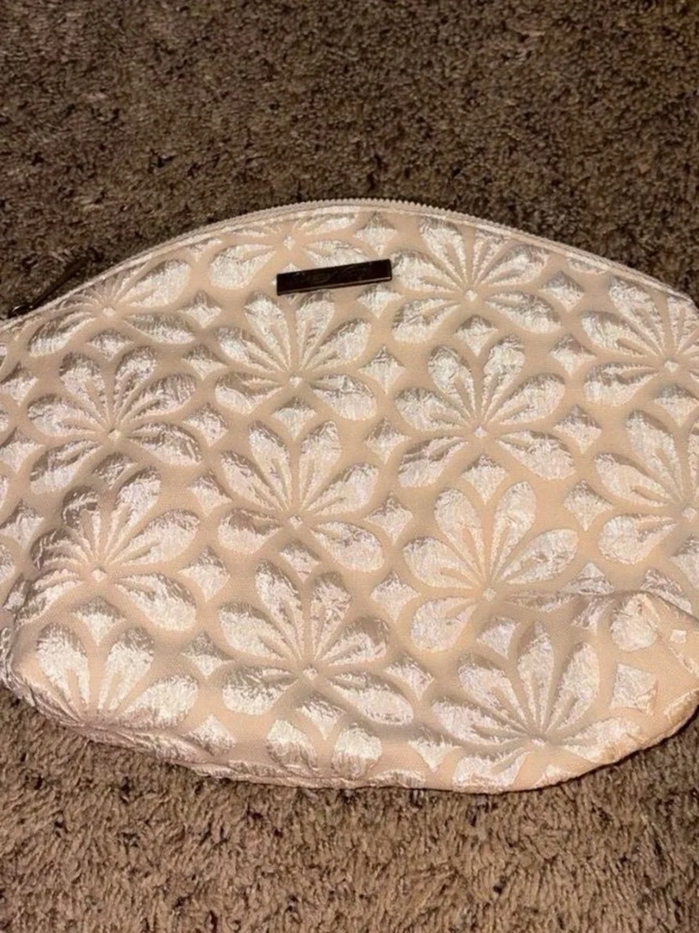 Neutral Embossed Floral Cosmetic Pouch - Cream